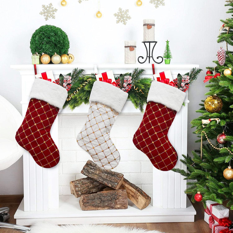 Christmas Stocking Hanging - Meia de natal macia pele sintética
