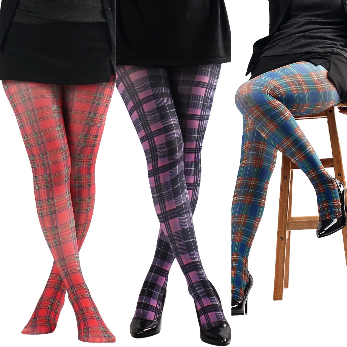 Christmas Throw Blanket - Moda feminina clássico xadrez impresso meia-calça