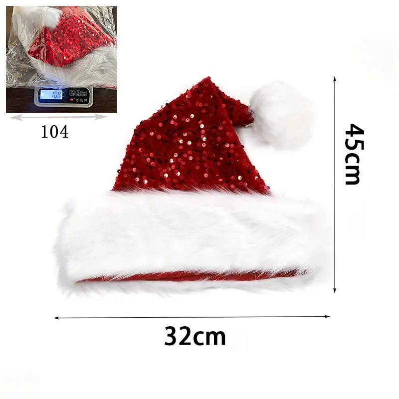 Santa Hat Plush - Chapéu de Natal com lantejoulas, chapéu