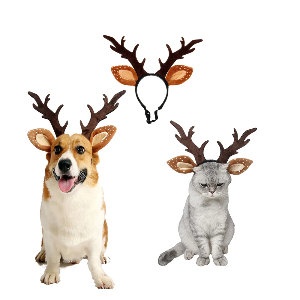 Reindeer Antlers Headband - Cães headbands veado traje chapéu feliz