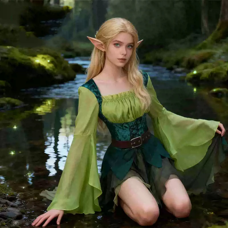 Elf Costume Christmas - Vestido de Fada Verde Medieval para